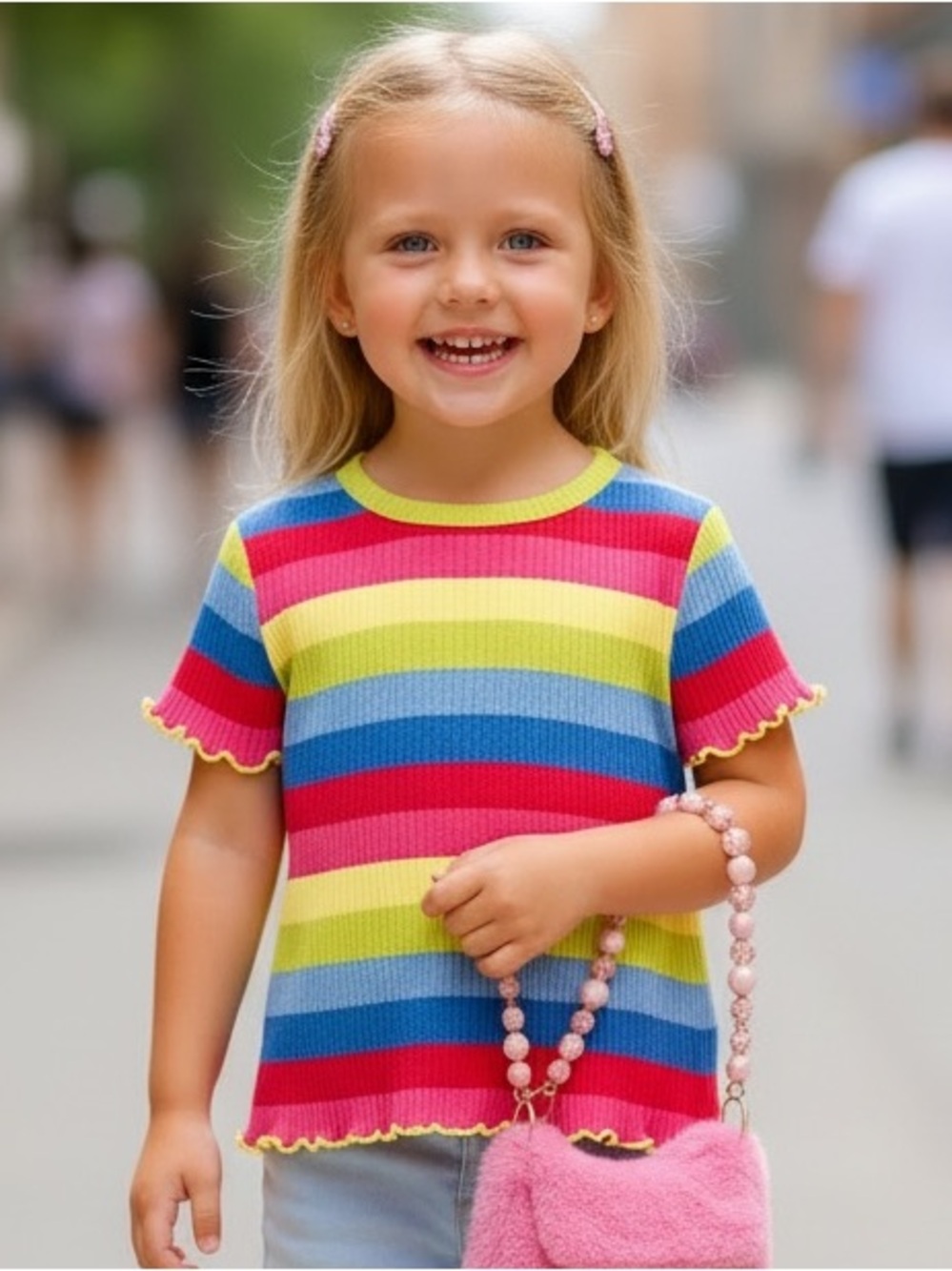 Children's Place Girls' Rainbow Stripe Short Sleeve Knit Top Sz 4T